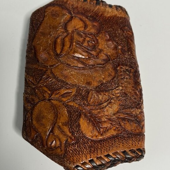 VTG Tooled Leather Coin Purse Snap Pouch Floral Roses Hand-Crafted 4.5"x2.5" - Picture 7 of 16